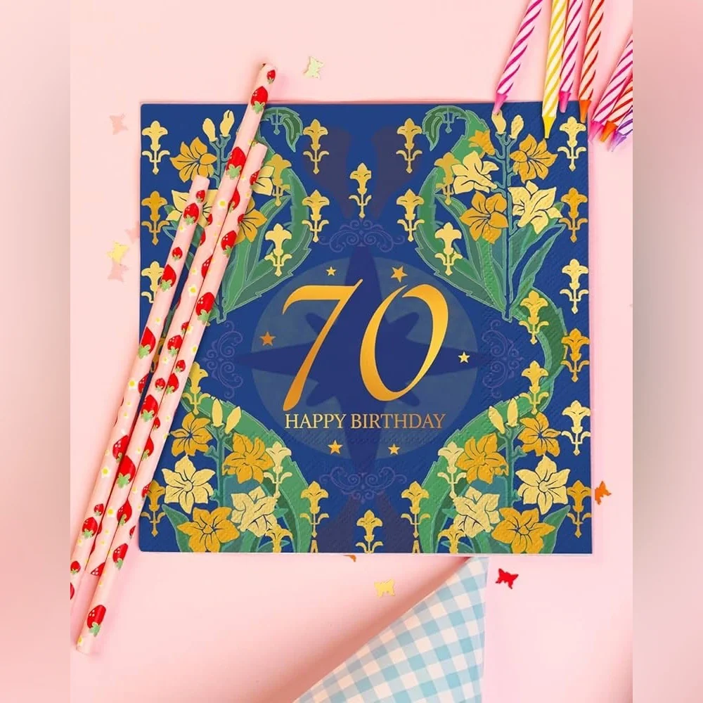 70th Birthday Party Cocktail Napkins Pack of 50 disposable paper drink napkins
